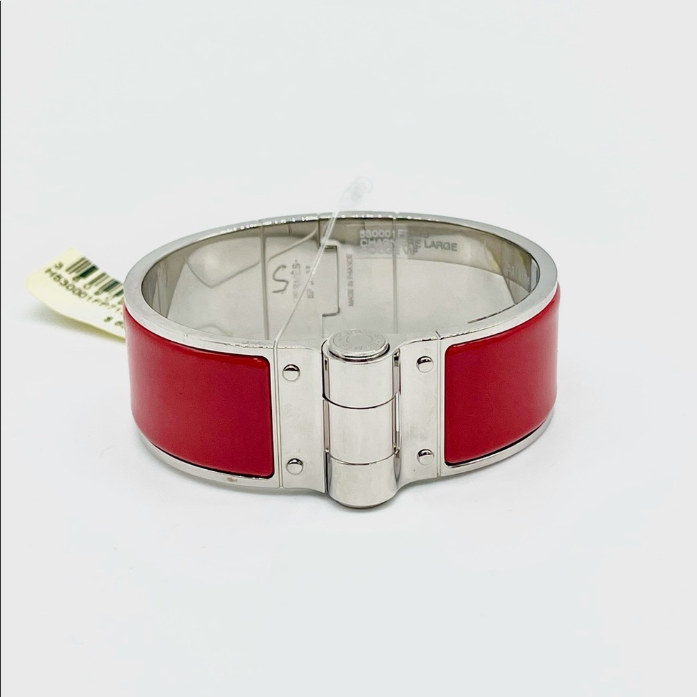 Hermes Charniere Plain Palladium Plated Enamel Wide Bracelet